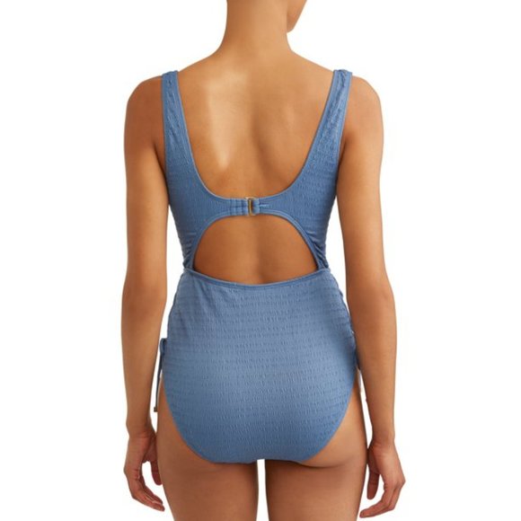 Time & Tru | Textured Lace Up One-piece Swimsuit - Picture 9 of 9